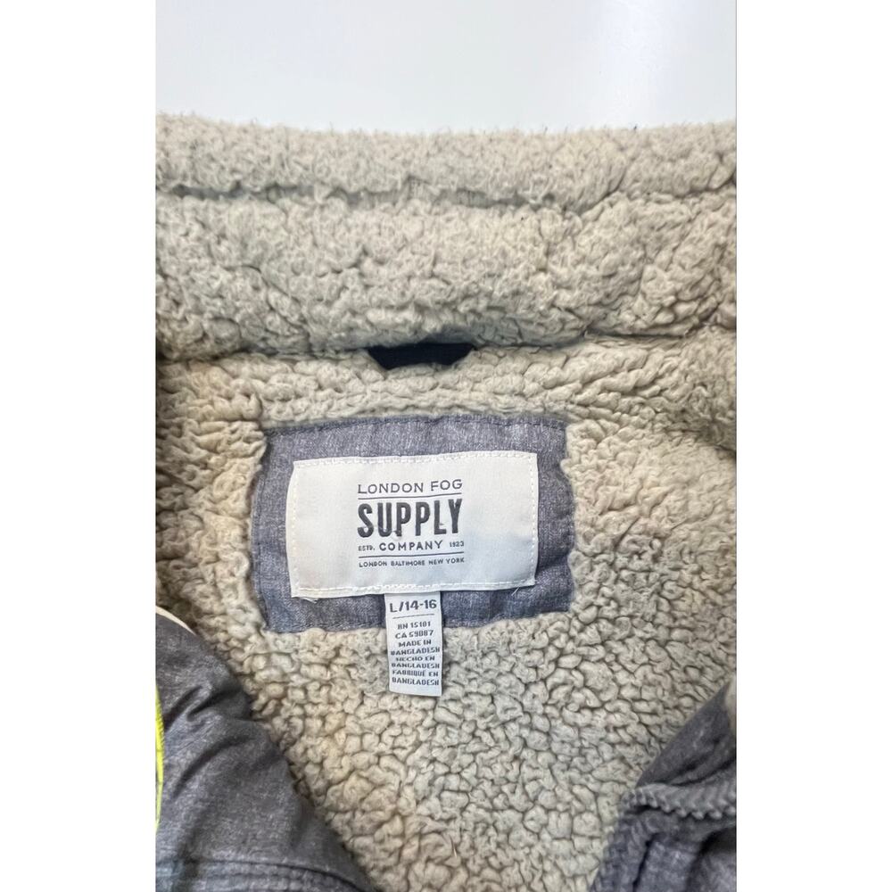 London Fog Supply Boys L 14-16 Gray Sherpa Lined Hooded Puffer Winter Jacket - Picture 9 of 12